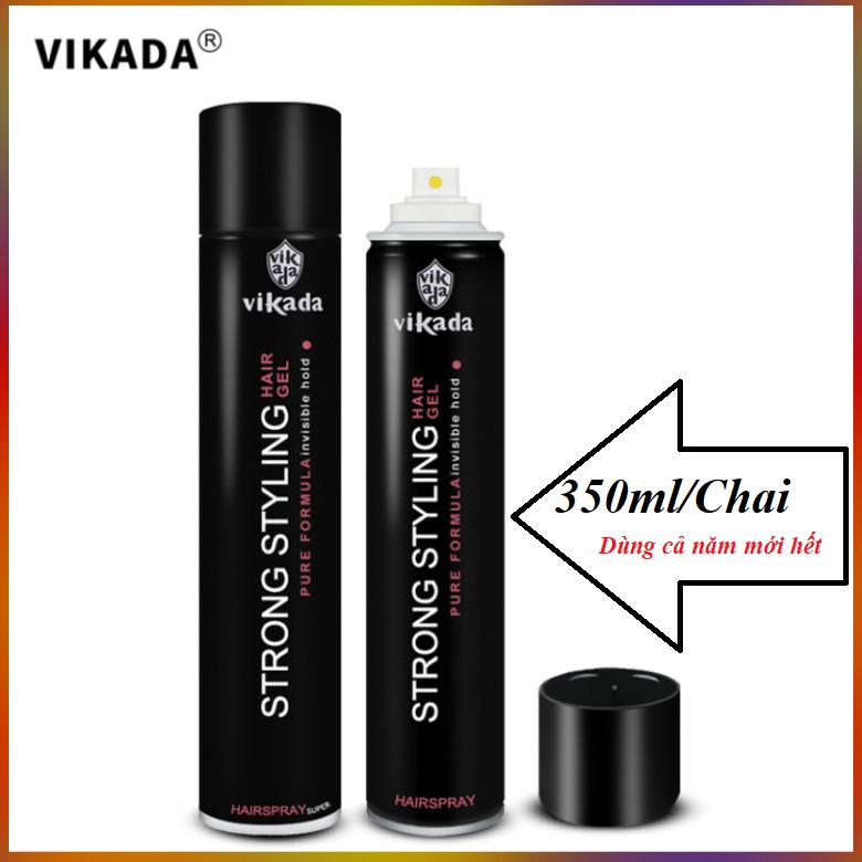 Gôm Xịt Tóc Vikada 350ml/Chai, Gôm Đen Giữ Nếp Tạo Kiểu Tóc Nam Nữ Thách Thức Mọi Loại Mũ Bảo Hiểm