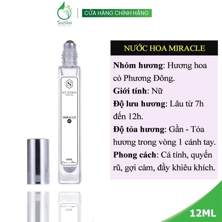 Nước hoa nữ Miracle ngọt ngào, thơm mát. Nước hoa mini gợi cảm 10ml dạng lăn tiện lợi