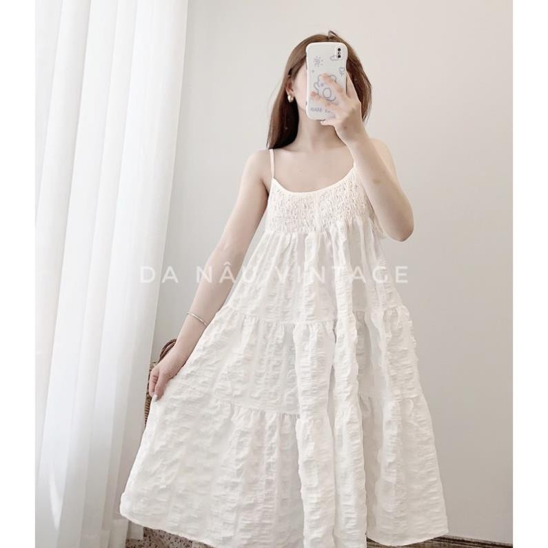 váy, đầm dây babydoll màu trắng công chúa bồng bềnh (cam kết ảnh shop chụp thật 100%)  ཾ