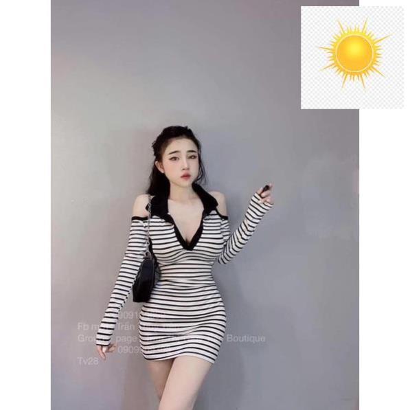 ✊👊 Đầm body cổ bẻ cutout vai tay dài ✊👊