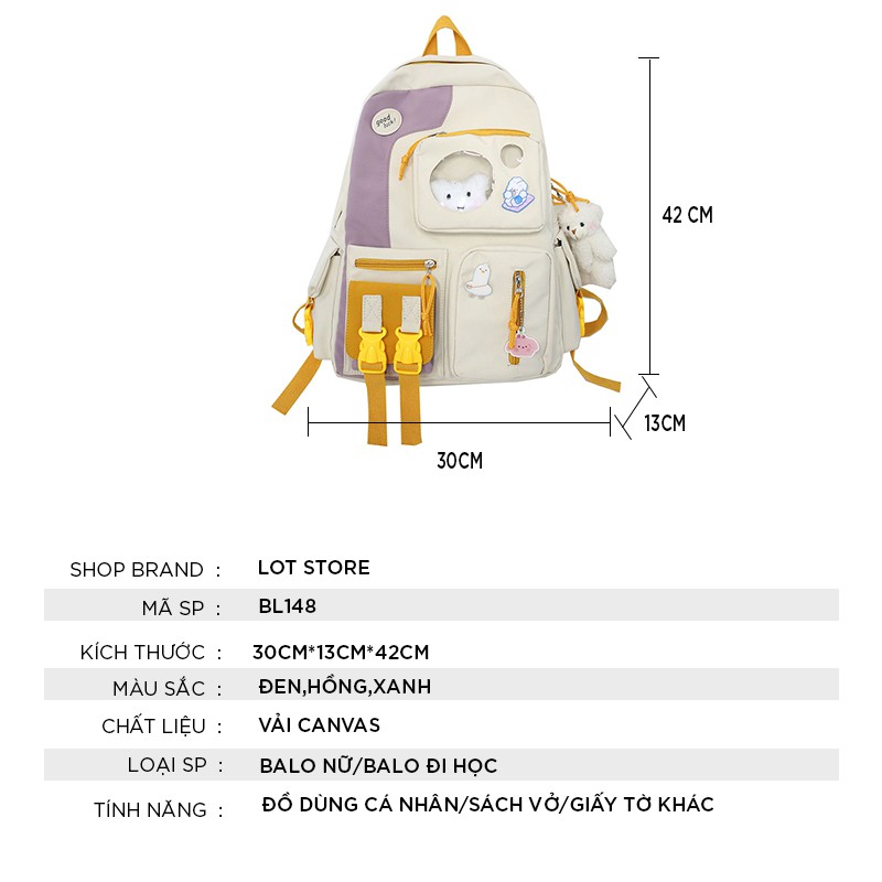 Balo nữ đẹp đi học thời trang nhỏ cá tính BL148(không móc treo)