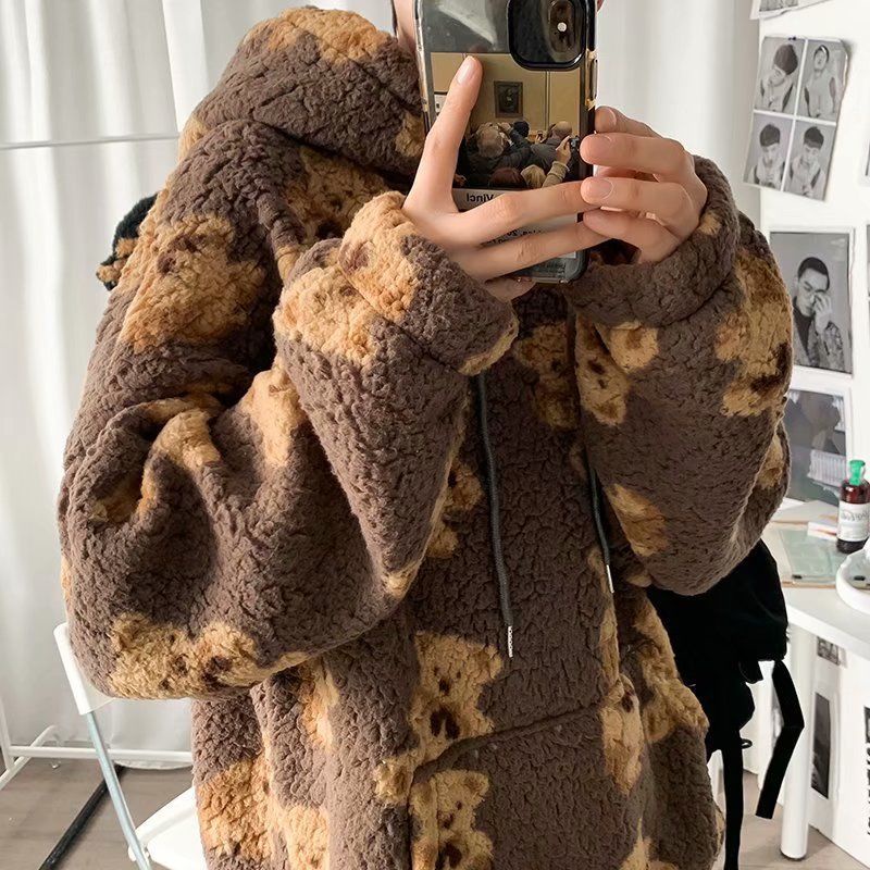 Áo khoác nam bomber  ♚✙Áo sweater Nhung Lông Cừu In Hình Gấu Hoạt Hình Phong Cách Hàn Quốc Dễ Phối Đồ Cho Nam