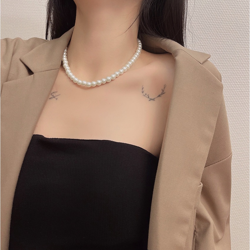 Dây chuyền nữ vòng cổ ngọc trai nhân tạo phong cách sang trọng hạt 4-6-8-10mm