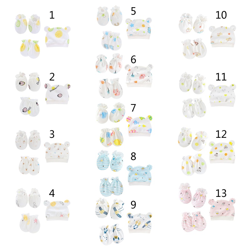 Set 3 Găng Tay + Mũ + Găng Tay Chống Xước Unisex Cho Bé 0-3 Tháng Tuổi