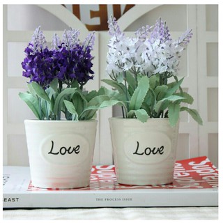 2 chậu hoa giả chưa love - chậu hoa giả để bàn
