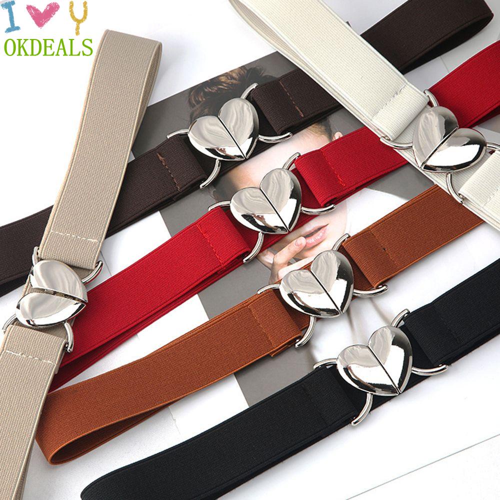Dây thắt lưng co giãn mặt khóa hình trái tim nhiều màu phối đầm phong cách thanh lịch cho nữ