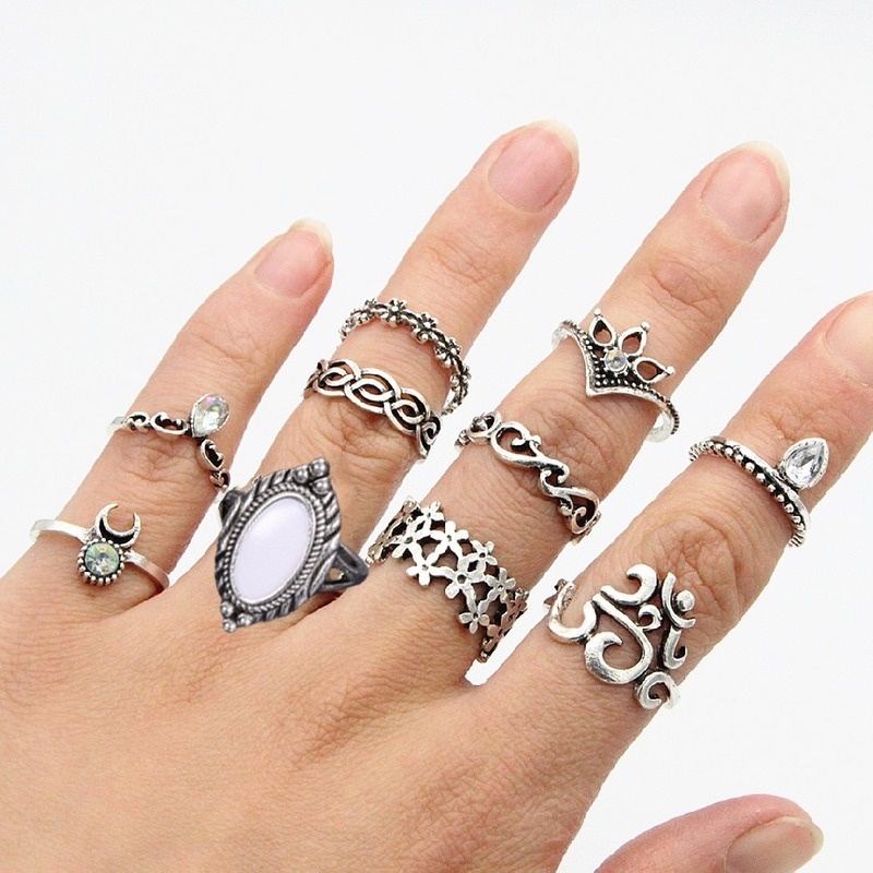 Set 10 Nhẫn Đeo Khớp Ngón Tay Phong Cách Bohemian Thời Trang Cho Nữ