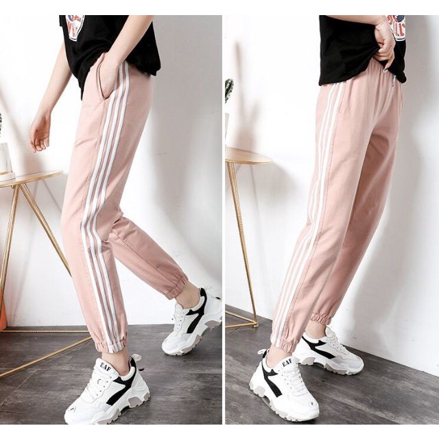 Quần dài thể thao nữ phối ba sọc chất kaki xịn lên form đẹp thời trang