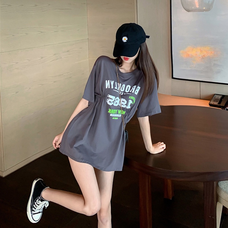 NRVP Áo Thun Nữ Dáng Dài Rộng Tay Ngắn Phong Cách Thời Trang Đường Phố Hàn Quốc