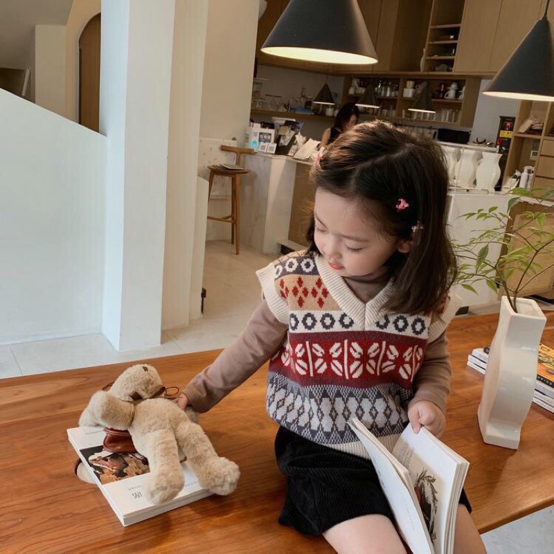 (sẵn 130 mã 1) Áo gile len họa tiết thổ cẩm cho bé