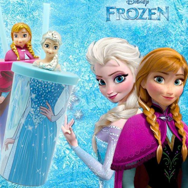 Bình Nước Thủy Tinh Zmn-71 Frozen 3d Hình Nhân Vật Elsa Ana Trong Phim Frozen Có Ống Hút