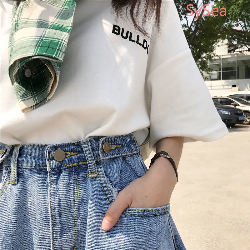 Quần Short Jean Lưng Cao Ống Rộng Thời Trang Mùa Hè Cho Học Sinh
