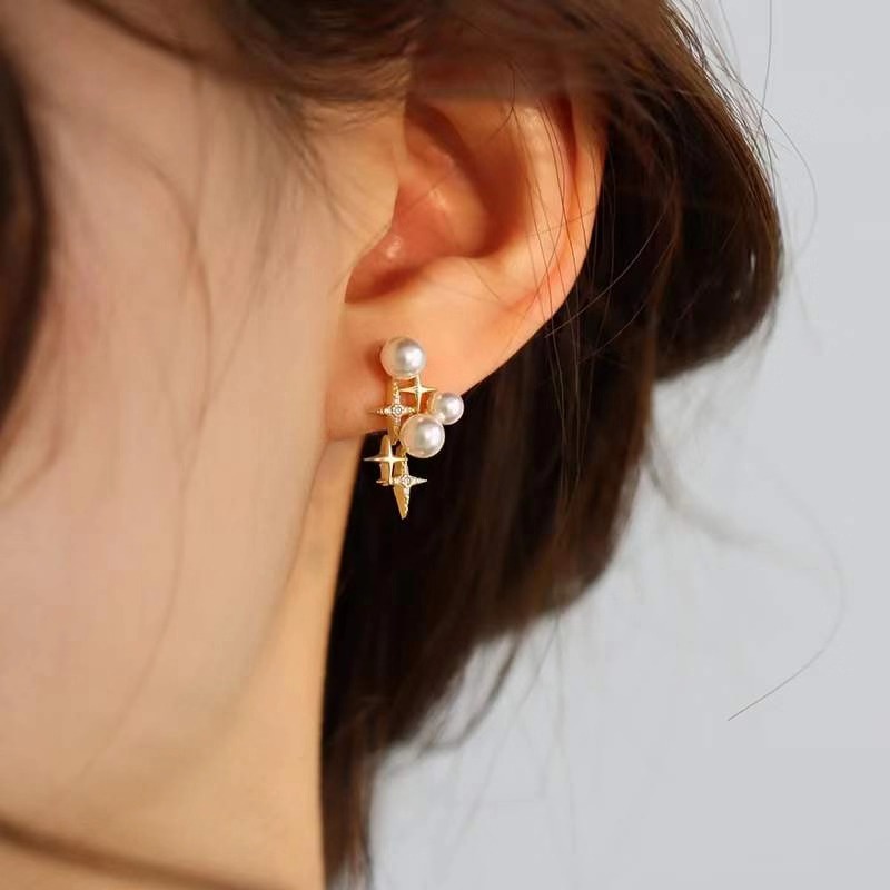 Bông Tai Ngôi Sao Năm Cánh Đính Đá Lấp Lánh Phong Cách Hàn Quốc