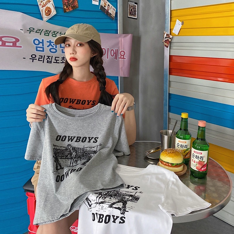 Summer 2021 new Korean net red loose BF short top with white short sleeve T-shirt