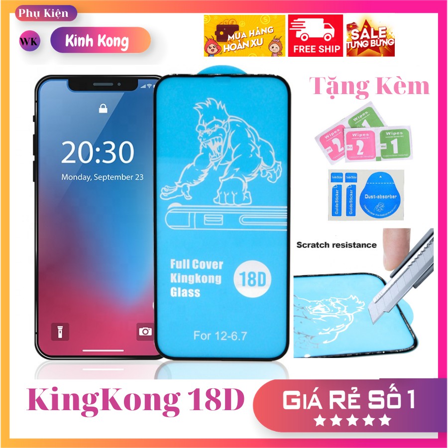 Kính cường lực iphone King Kong 18D chống vỡ viền Ip 6plus/6splus/7/7plus/8/8plus/plus/x/xr/xs/11/12/promax