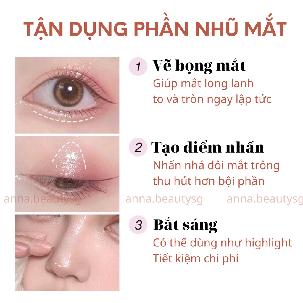 Phấn mắt dạng thỏi 2 màu nhũ kim tuyến lấp lánh không thấm nước lâu trôi, tiện dụng