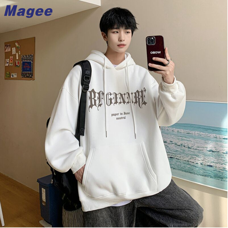 Magee Áo Khoác hoodie Phối Nhung Cỡ Lớn Phong Cách Âu Mỹ Thời Trang Đường Phố Cao Cấp Cho Nam