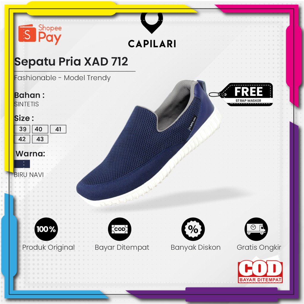 Giày Slip On Màu Xanh Dương Chất Liệu Polyester Cho Nam Size 37 38 39 40 41 42 43 44 45 / / Capilari - XAD 712
