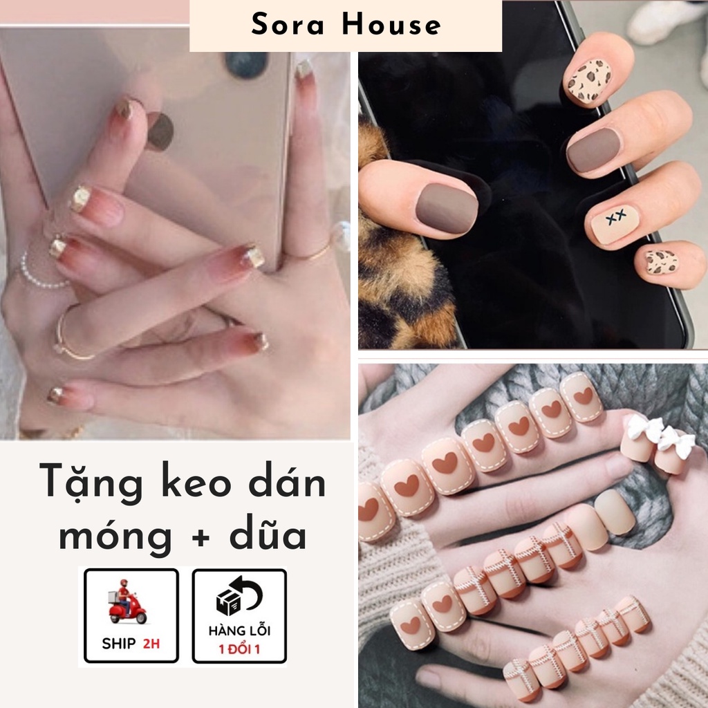 Móng Giả ❤️HỎA TỐC❤️ Set 24 Móng Tay Giả Tặng Keo Dán Móng | M, JP