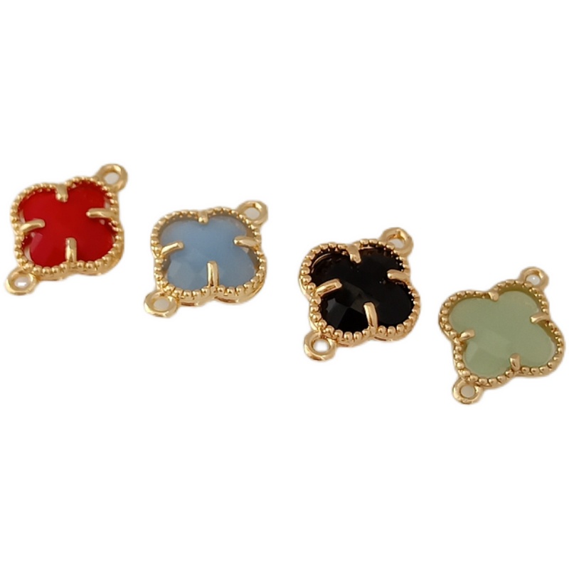 Hạt charm Mặt dây chuyền hình cỏ bốn lá mạ vàng 14K đính đá Zircon sang trọng 12mm DIY