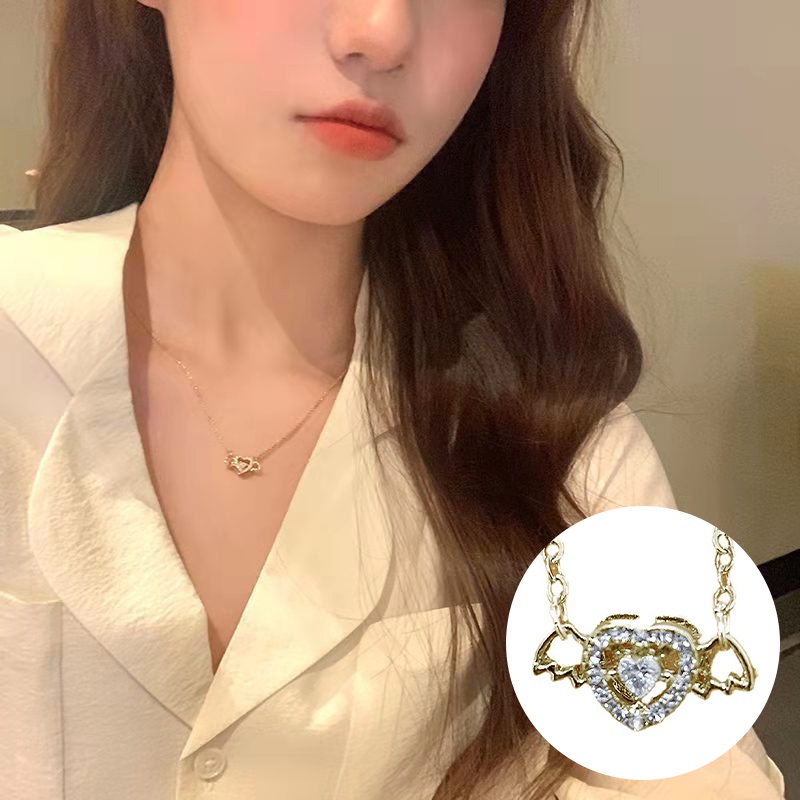 Thời trang Hàn Quốc Kim cương Cupid Hình trái tim Vòng cổ Cô gái Quà tặng sinh nhật