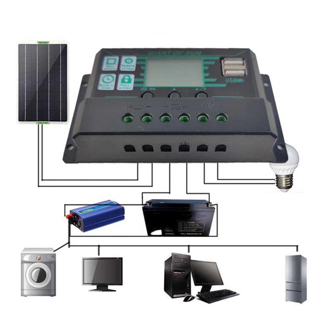 Bộ điều khiển sạc năng lượng mặt trời 20-60A màn hình LCD MPPT PWM 20A cao cấp