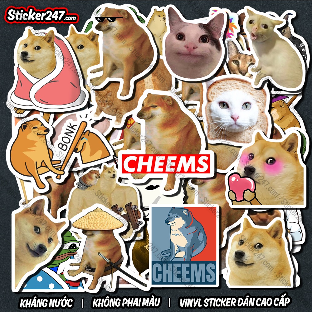 Sticker MeMe Cheems 𝑭𝒓𝒆𝒆𝒔𝒉𝒊𝒑 Sticker Dán Mũ Bảo Hiểm, Dán Vali, Đàn Guitar - Hình Dán Chống Thấm Nước - Cắt sẵn
