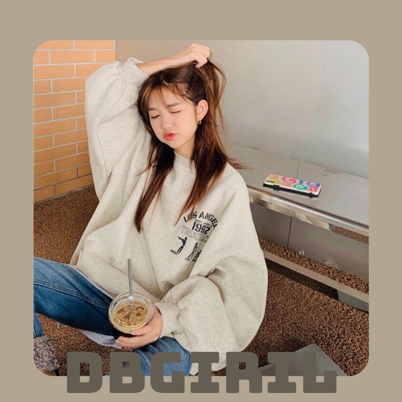 Áo sweater oversize hai màu xanh than,trắng,in hình .Phong cách năng động,trẻ trung,ulzzang girl,mùa đông