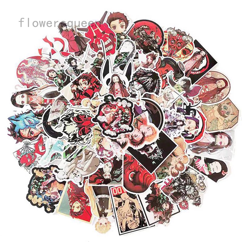 flowersqueen Hình dán nhân vật hoạt hình kimetsu yaiba dùng để trang trí va li