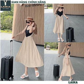 Đầm Maxi 2 Dây Dáng Dài FANO, Váy Hai Dây Nữ Ngực Trái Tim Lưng Chun Đũi Phối Màu - LAIKA