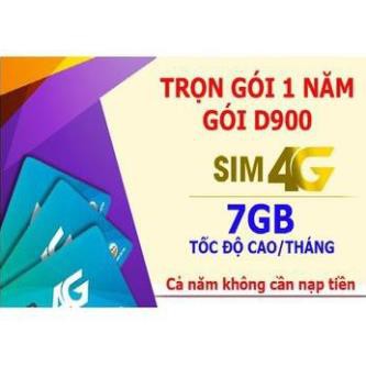 Sim 4G Viettel trọn gói 1 năm D900 7Gb/tháng