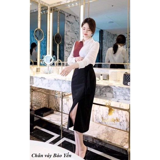 Chân váy bút chì suông xẻ trước thắt dây cạp sang chảnh dài 70cm- M63