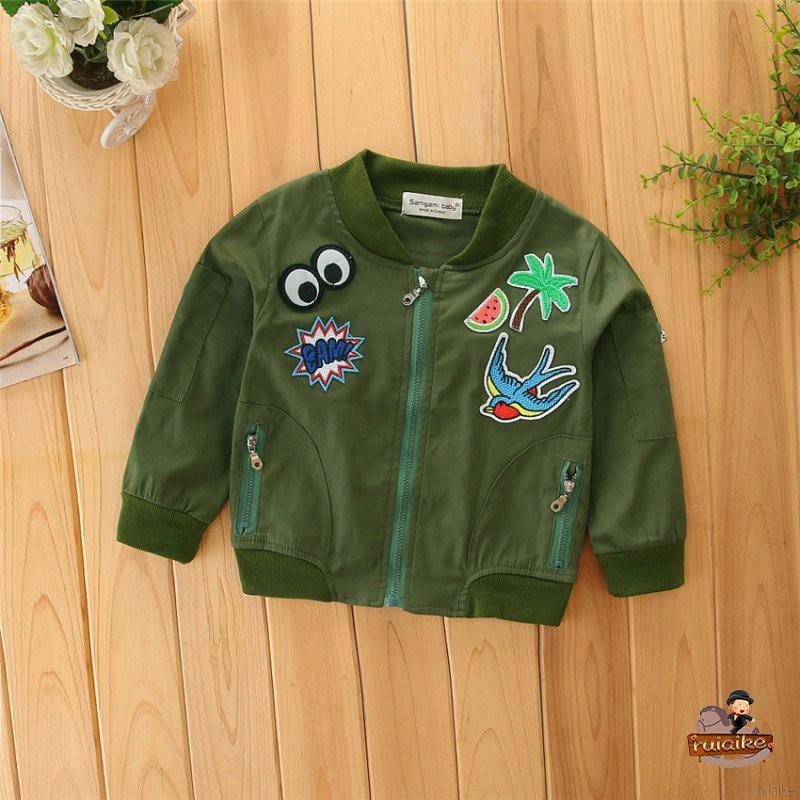 ruiaike  Children Army Green Printed Pilot Baseball Jacket Kids Long Sleeve Coat Hoodie Pullover Outerwear