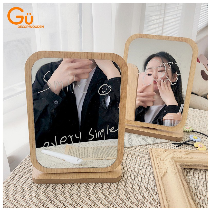 Gương trang điểm để bàn Gu Decor Wooden MAKEUP Gương gỗ nhỏ decor trang trí phòng ngủ