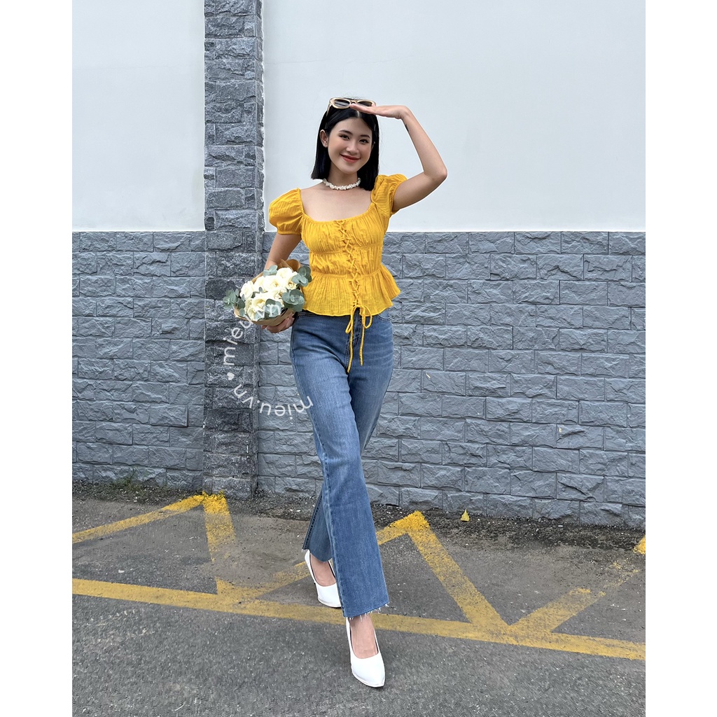 Áo kiểu nữ style công chúa tay phồng cùng thiết kế dây đan chéo trước MIEU - JJL21
