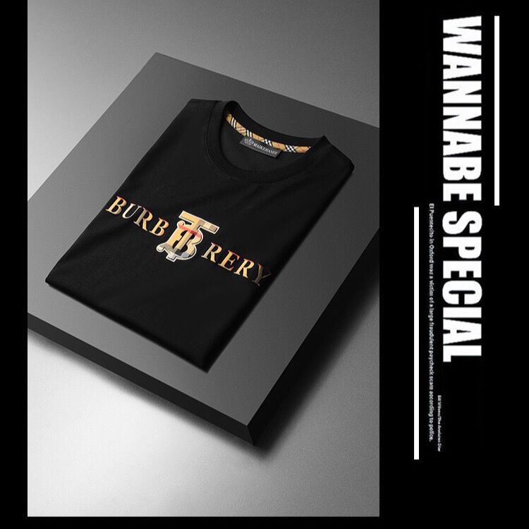 Áo Thun Cotton Tay Ngắn Cổ Tròn In Chữ Burberry Trẻ Trung Hợp Thời Trang Cho Nam