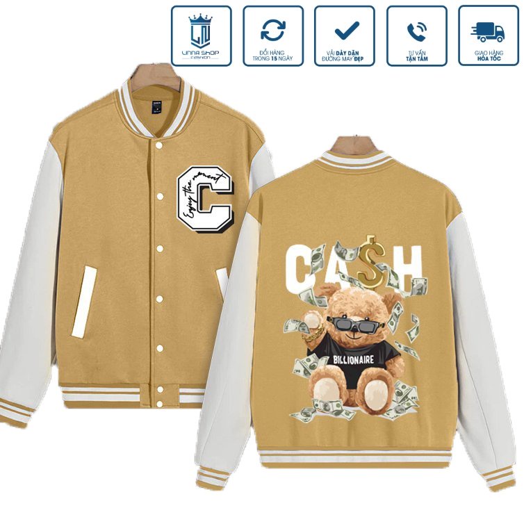 Áo khoác bomber nỉ phối tay trắng áo bóng chày unisex fom rộng chất nỉ dày dặn vải min thấm hút mồ hôi.