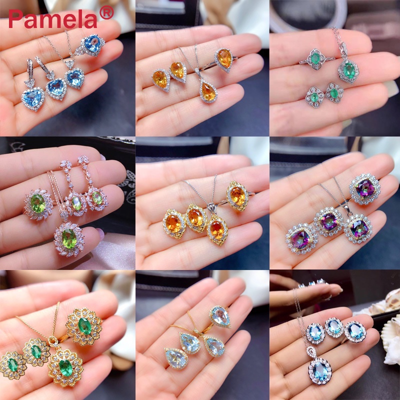 Bộ Trang Sức Đá Quý Nhiều Màu Sắc Sang Trọng