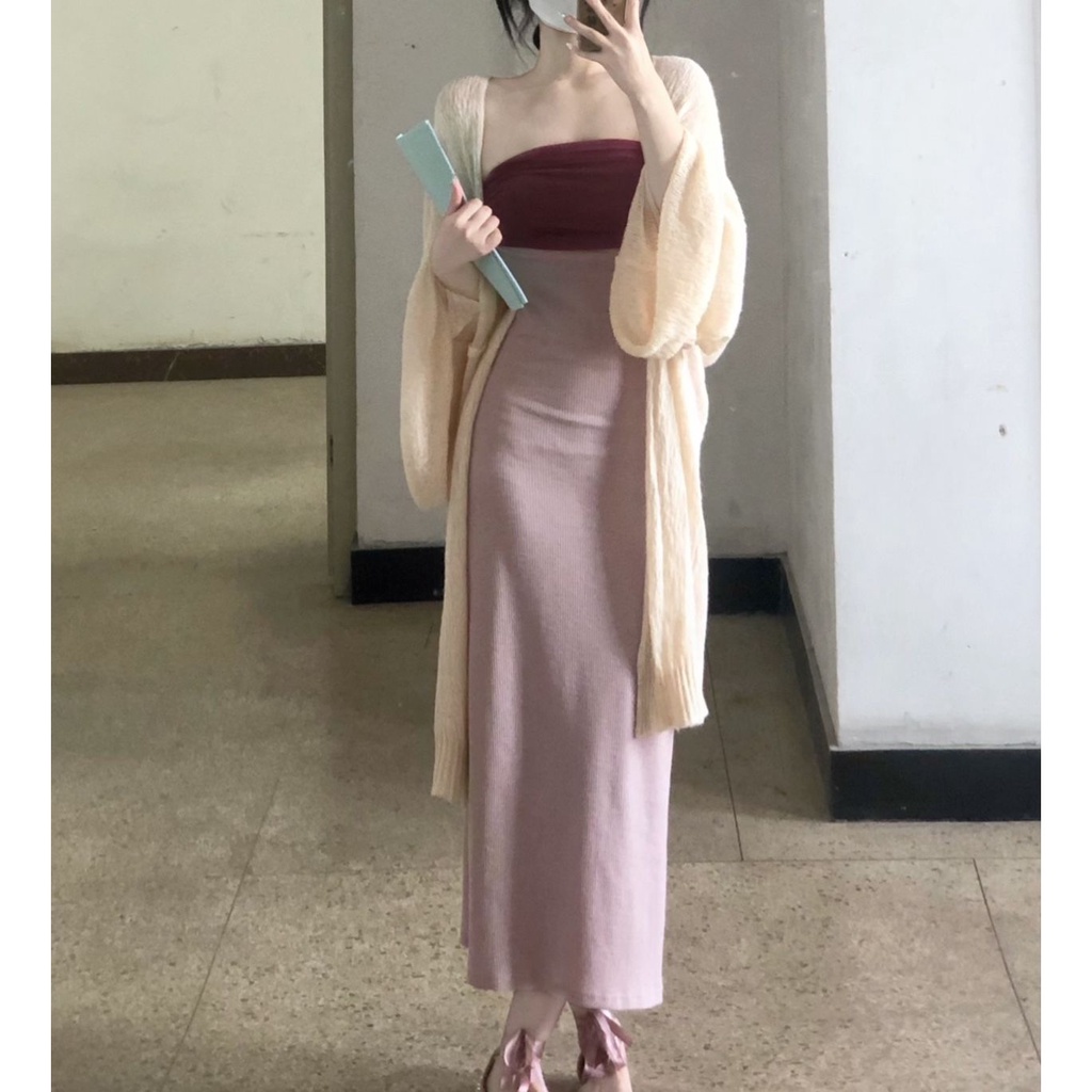 Set Áo Ống Dáng Ôm + Chân Váy Dài Thời Trang Cho Nữ