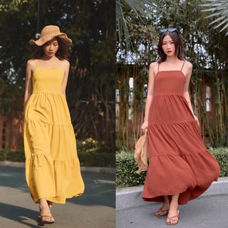 Đầm maxi 2 dây nhún tầng chất vải đũi siêu xinh