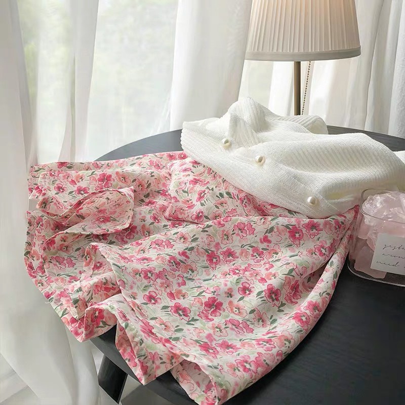 Chân váy hồng floral phong cách Hàn Quốc | BigBuy360 - bigbuy360.vn