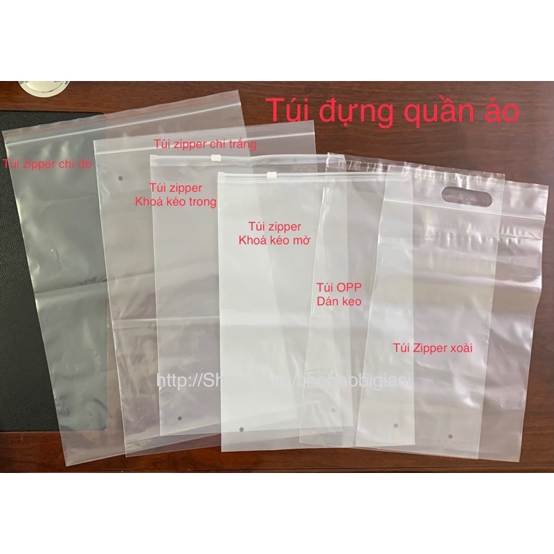 {1kg/size} Túi zipper chỉ/zip xoài/zip khóa kéo, OPP dán keo đựng quần áo (SP y hình)