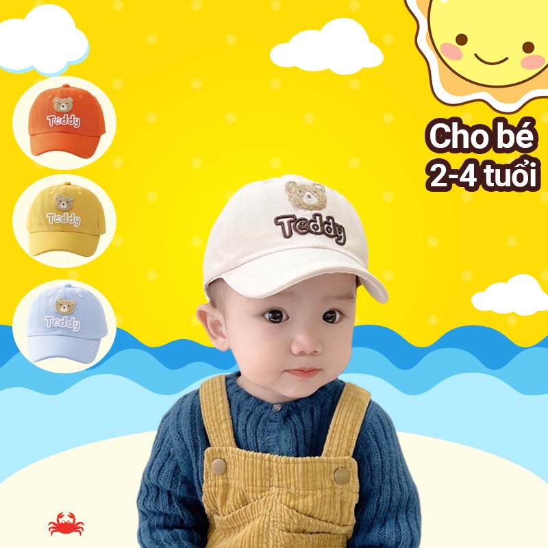 Mũ cho bé trai bé gái từ 2 đến 5 tuổi nón trẻ em mùa hè hình in gấu teddy dễ thương vòm 50 đến 54cm
