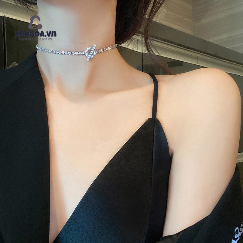 ✨✨Vòng cổ Có Khóa Đính Kim Cương Lấp Lánh Cao Cấp Thời Trang Dành Cho Nữ