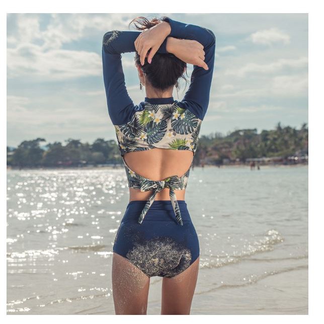 (Có sẵn, clip) Bikini/Đồ Bơi Đi Biển Dài Tay Buộc Nơ Lưng Hoạ Tiết | BigBuy360 - bigbuy360.vn