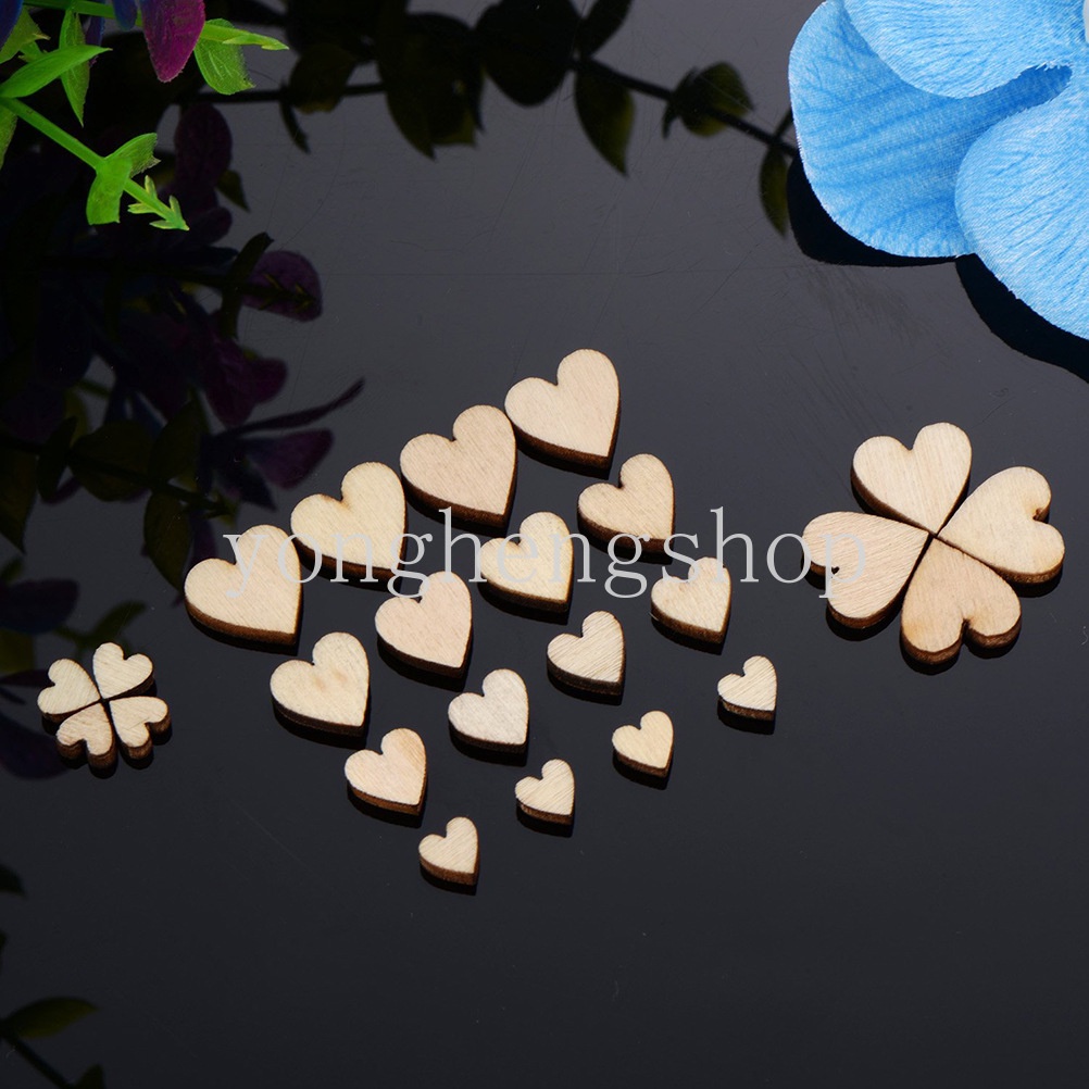 Set 200 Miếng Gỗ Hình Trái Tim Nhiều Kích Cỡ Trang Trí Tiệc