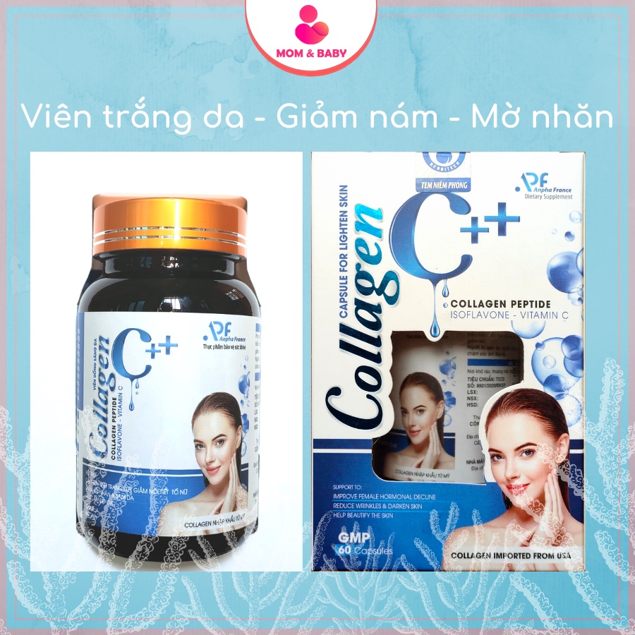 Viên Uống Trắng Da Collagen C++, Collagen Nhập Khẩu Từ Mỹ, Giảm Vết Nhăn, Sạm Da