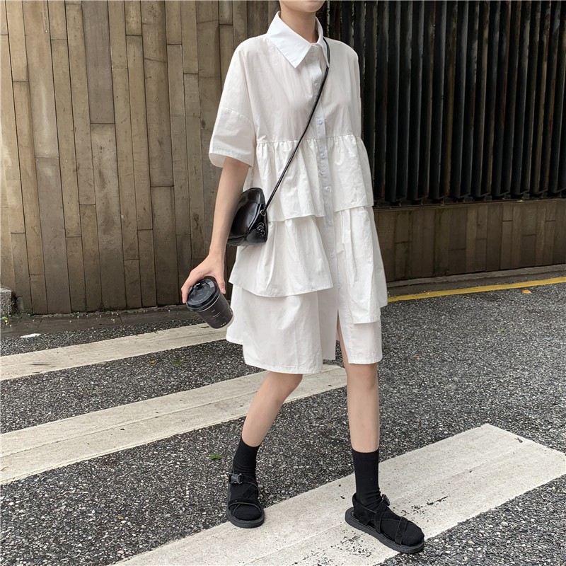 Order đầm babydoll ulzzang kiểu sơ mi giả tầng
