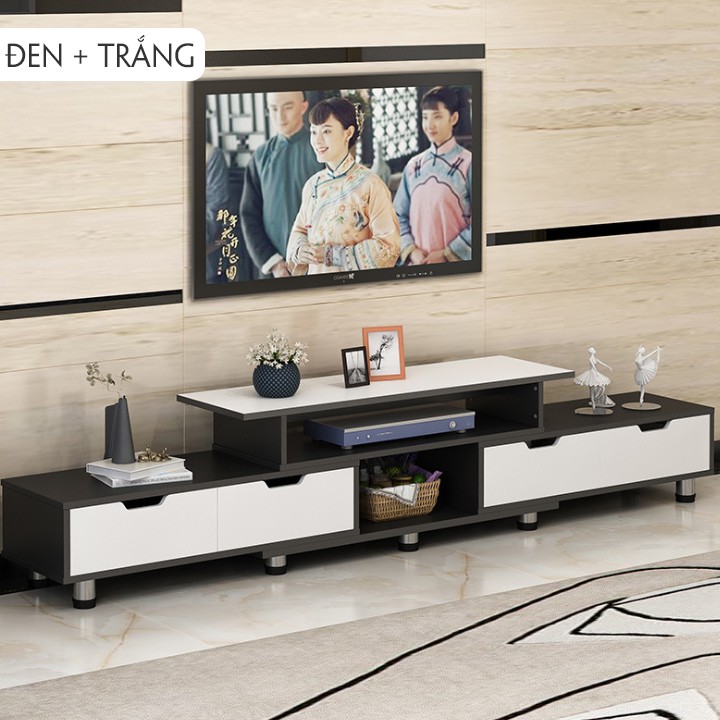 Kệ tivi để sàn gỗ công nghiệp MDF siêu chống ẩm có ngăn kéo -CĐiều chỉnh chiều dài thông minh - T349