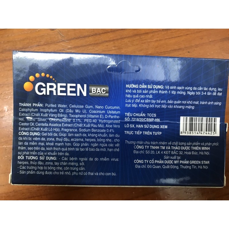 Kem bôi thuỷ đậu, zona, mụn cóc , herpes Green Bạc- Nano bạc